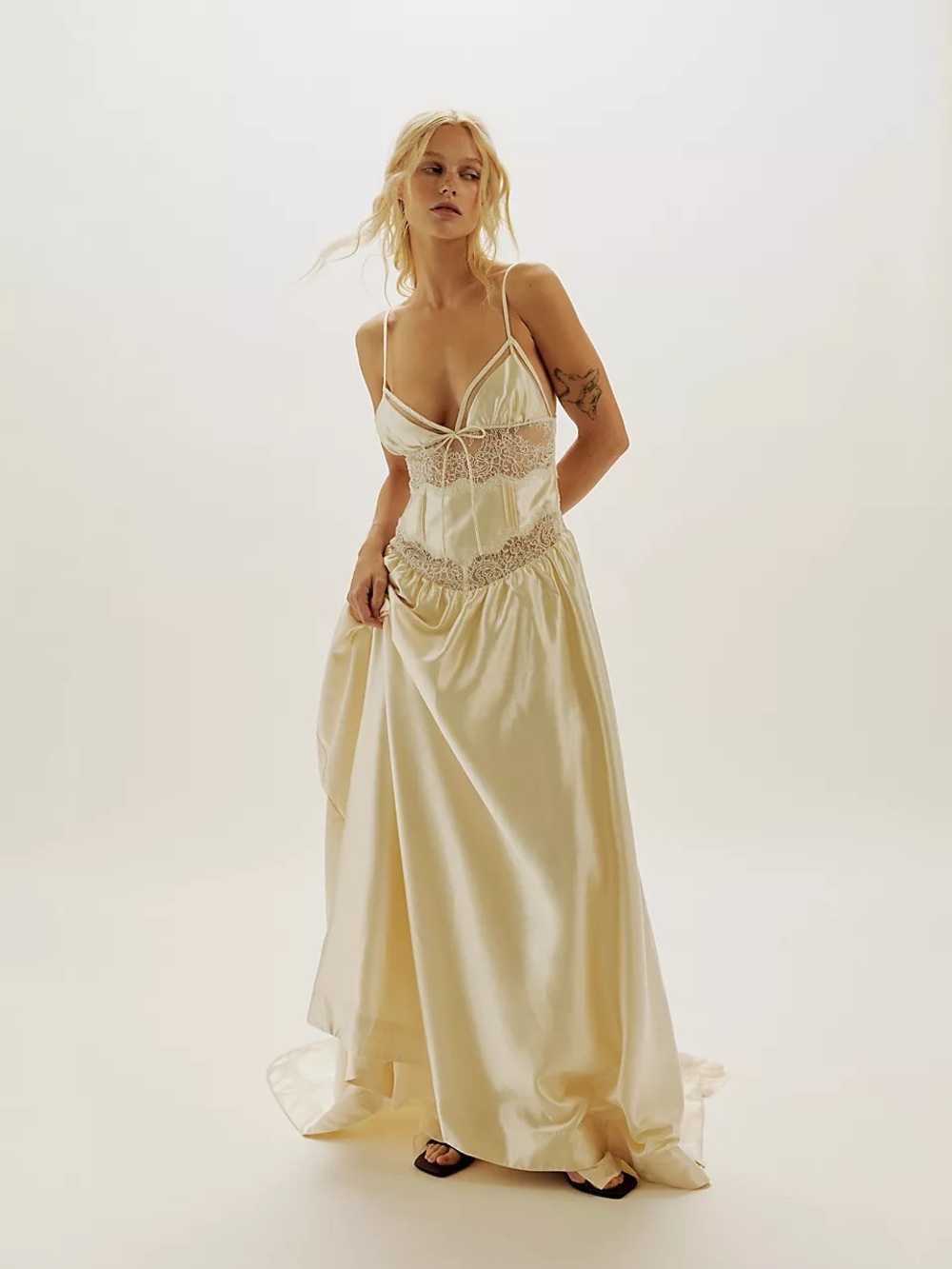 NWOT Elegant Cream Lace-Trim Slip Dress Bridal Dress